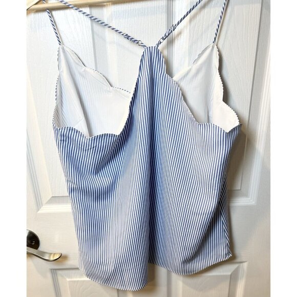 J. Crew Size 14 Striped Scalloped Cami Top L8679 Banker Blue White Nautical - Picture 4 of 7